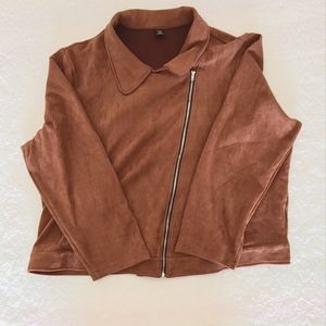 Shein Moto Biker Zip-Up Jacket Tan 3XL